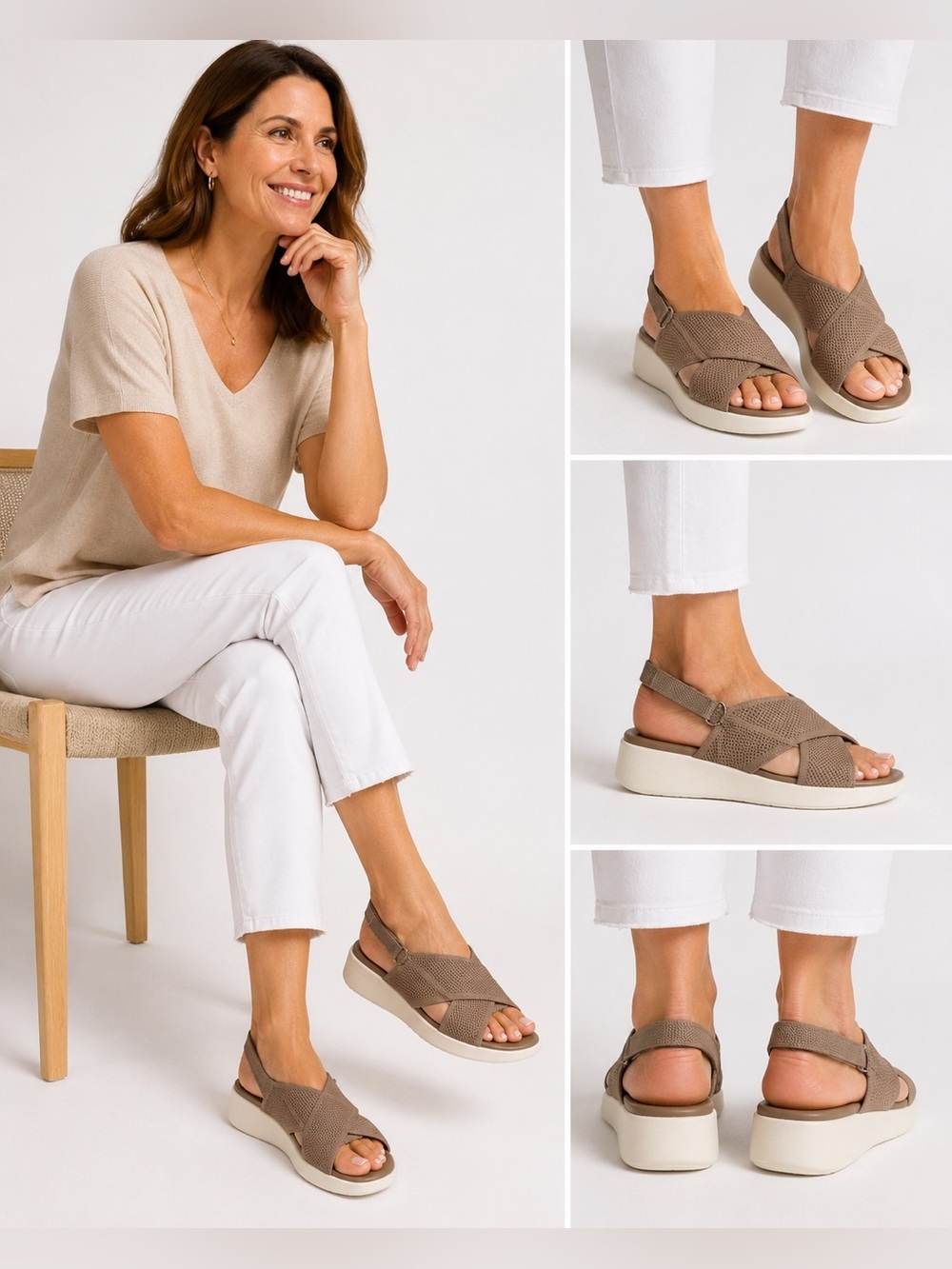 Taryn by Taryn Rose Comfort Slingback Sandals Taupe Knit Crisscross Size 7 NWT